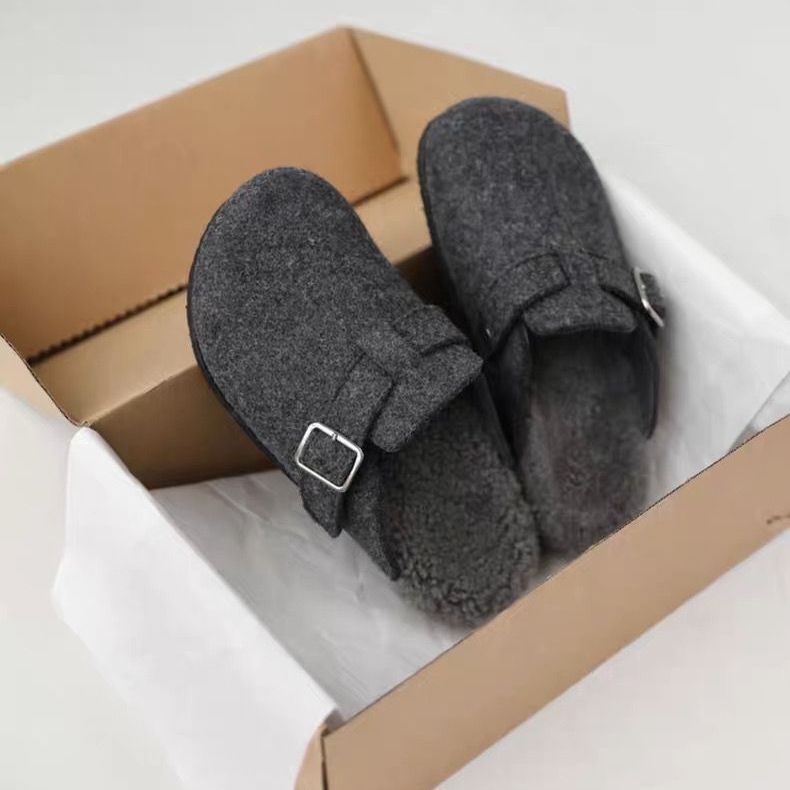 Γυναικείες παντόφλες με κλειστό δάχτυλο, φλις επένδυση, παχιά σόλα από καουτσούκ, πάχος σόλας 0–3 cm