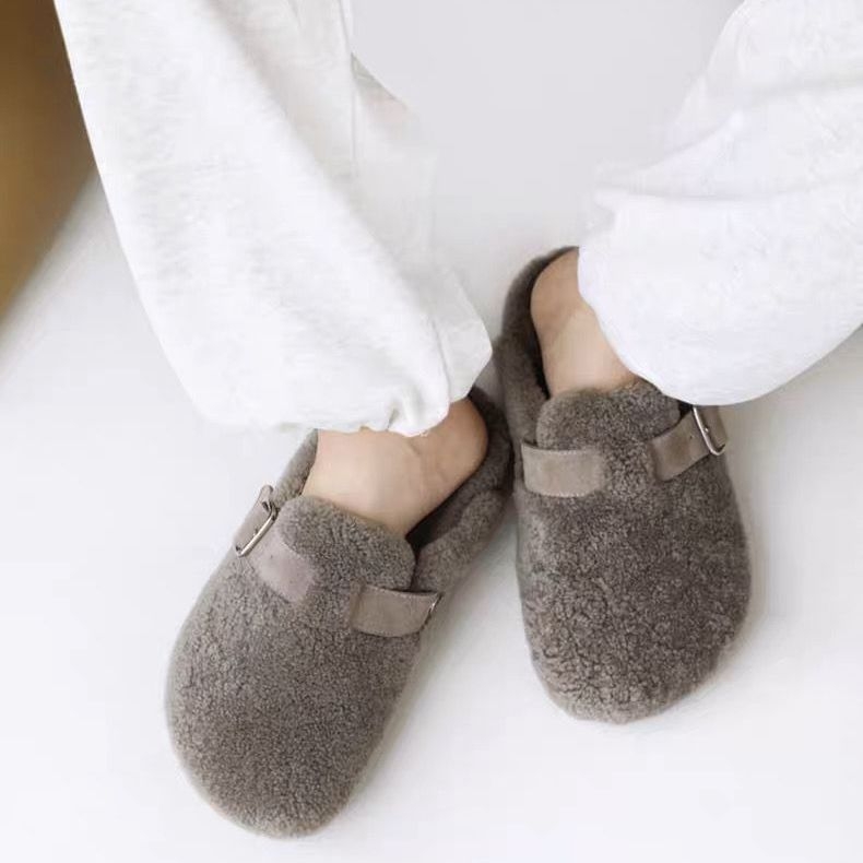 Γυναικείες παντόφλες με κλειστό δάχτυλο, φλις επένδυση, παχιά σόλα από καουτσούκ, πάχος σόλας 0–3 cm