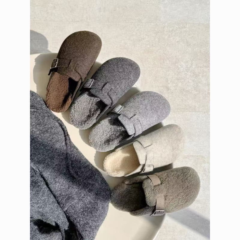 Γυναικείες παντόφλες με κλειστό δάχτυλο, φλις επένδυση, παχιά σόλα από καουτσούκ, πάχος σόλας 0–3 cm