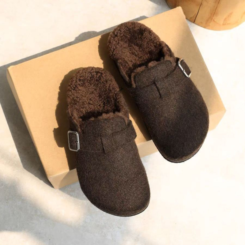 Γυναικείες παντόφλες με κλειστό δάχτυλο, φλις επένδυση, παχιά σόλα από καουτσούκ, πάχος σόλας 0–3 cm