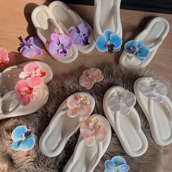 Ženske EVA japanke s motívom Butterfly Orchid, ljetne plažne sandale, EVA gornji dio i EVA potplat, debljina potplata 0–3 cm, ravna potplata