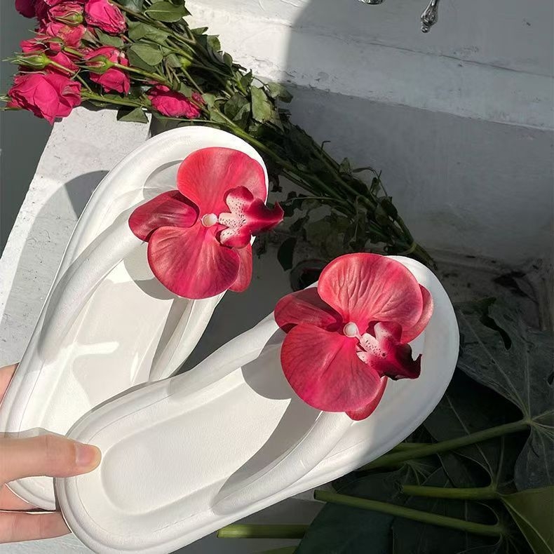 Ženske EVA japanke s motívom Butterfly Orchid, ljetne plažne sandale, EVA gornji dio i EVA potplat, debljina potplata 0–3 cm, ravna potplata