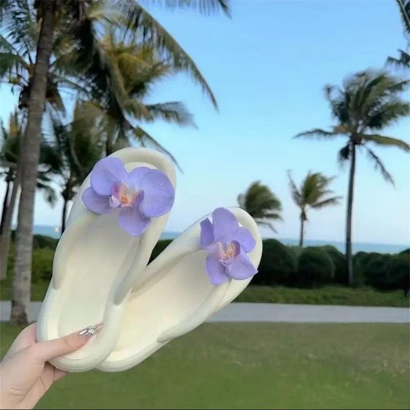 Ženske EVA japanke s motívom Butterfly Orchid, ljetne plažne sandale, EVA gornji dio i EVA potplat, debljina potplata 0–3 cm, ravna potplata