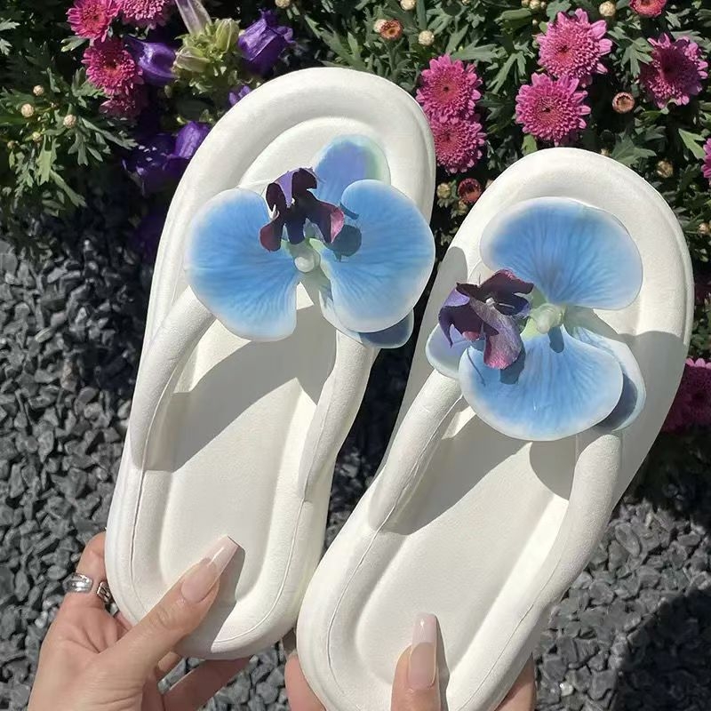 Ženske EVA japanke s motívom Butterfly Orchid, ljetne plažne sandale, EVA gornji dio i EVA potplat, debljina potplata 0–3 cm, ravna potplata