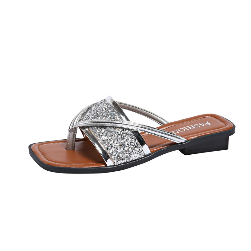 Ženske sequin flip-flop sandale, PU gornji dio, PU unutrašnjost, gumena potplat, jednobojne, otporne na habanje (PU gornji dio; PU unutrašnjost; gumena potplat; jednobojni dizajn; otporne na habanje)