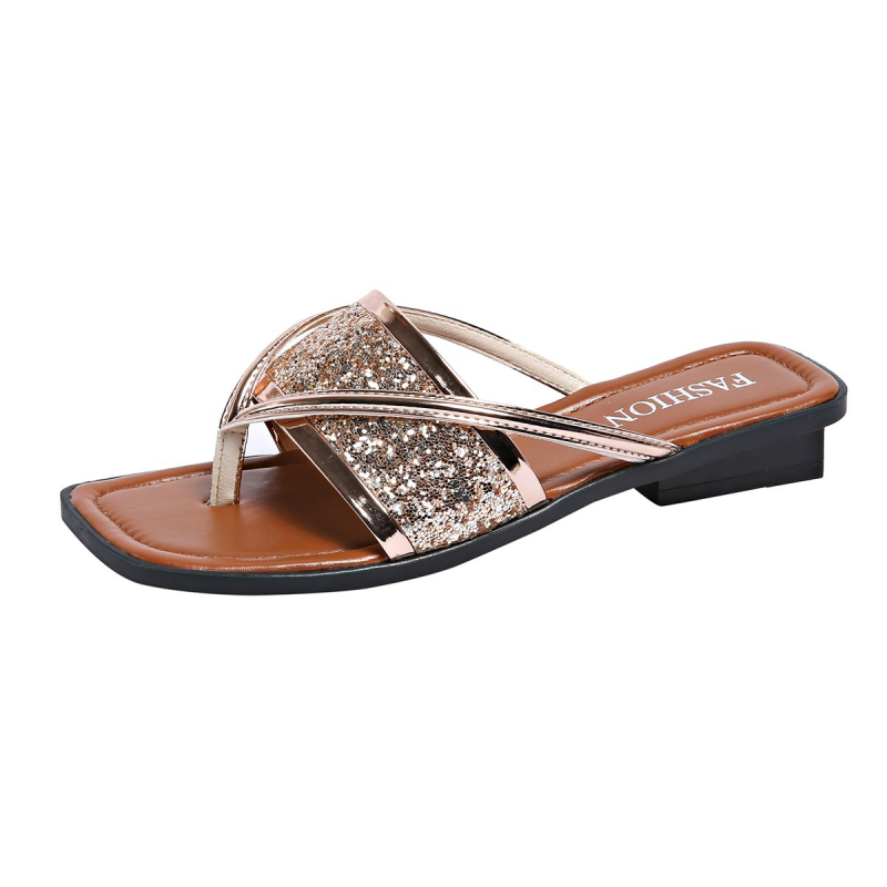 Ženske sequin flip-flop sandale, PU gornji dio, PU unutrašnjost, gumena potplat, jednobojne, otporne na habanje (PU gornji dio; PU unutrašnjost; gumena potplat; jednobojni dizajn; otporne na habanje)