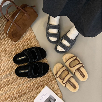 Női vastag talpú plüss papucs — nubuk felsőrész, gumírozott talp, slip-on kialakítás, belső réteg: szuper rost, talp vastagsága 0–3 cm