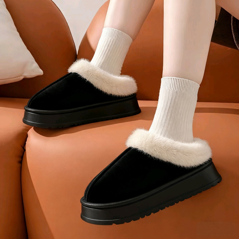 Γυναικείες casual παντόφλες εσωτερικού χώρου με σουέντ επάνω, EVA σόλα, πάχος σόλας 3-5 εκ, επένδυση από τεχνητή γούνα