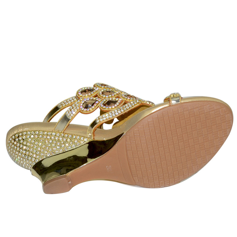 Γυναικείες σανδάλια για βραδινές εκδηλώσεις, δάχτυλο ψαριού, σφηνοειδές τακούνι 6–8 εκ, φλοράλ μοτίβο, σόλα από καουτσούκ