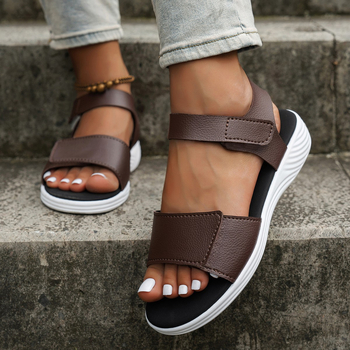 Plážové sandále s klinom, zapínanie na Velcro, PU horný materiál, PU podrážka, každodenný štýl