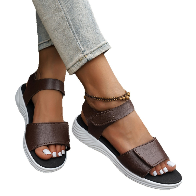 Plážové sandále s klinom, zapínanie na Velcro, PU horný materiál, PU podrážka, každodenný štýl