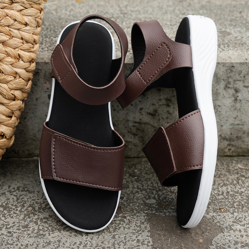 Plážové sandále s klinom, zapínanie na Velcro, PU horný materiál, PU podrážka, každodenný štýl