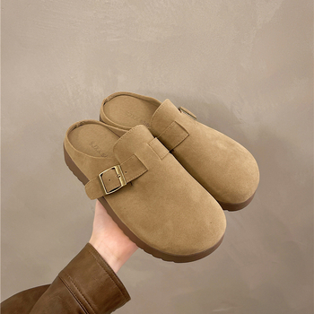Ženske slip-on sandale s debelom potplatom, Birkenstock-inspiriran retro ležerni stil, gornji dio od suedea, potplata od gume, injekcijsko oblikovanje, debljina potplata 0–3 cm