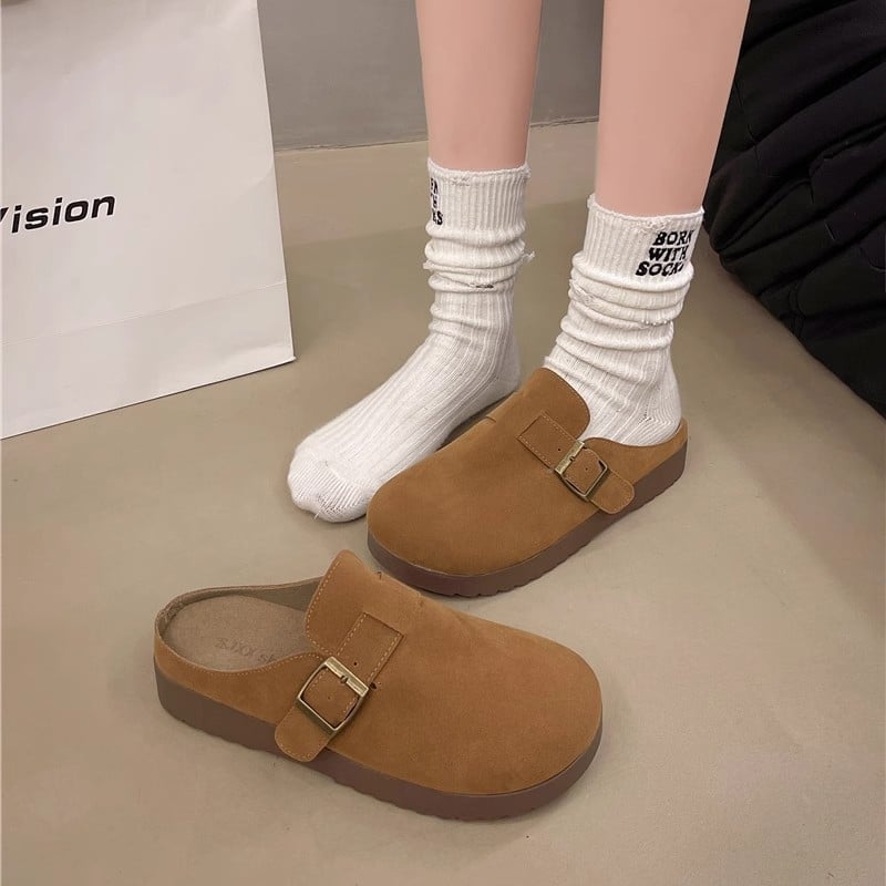 Ženske slip-on sandale s debelom potplatom, Birkenstock-inspiriran retro ležerni stil, gornji dio od suedea, potplata od gume, injekcijsko oblikovanje, debljina potplata 0–3 cm