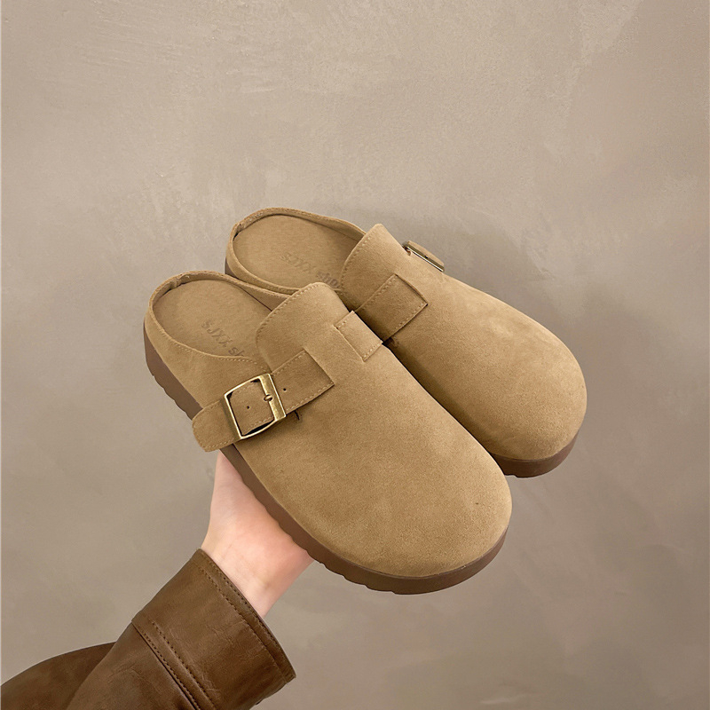 Ženske slip-on sandale s debelom potplatom, Birkenstock-inspiriran retro ležerni stil, gornji dio od suedea, potplata od gume, injekcijsko oblikovanje, debljina potplata 0–3 cm
