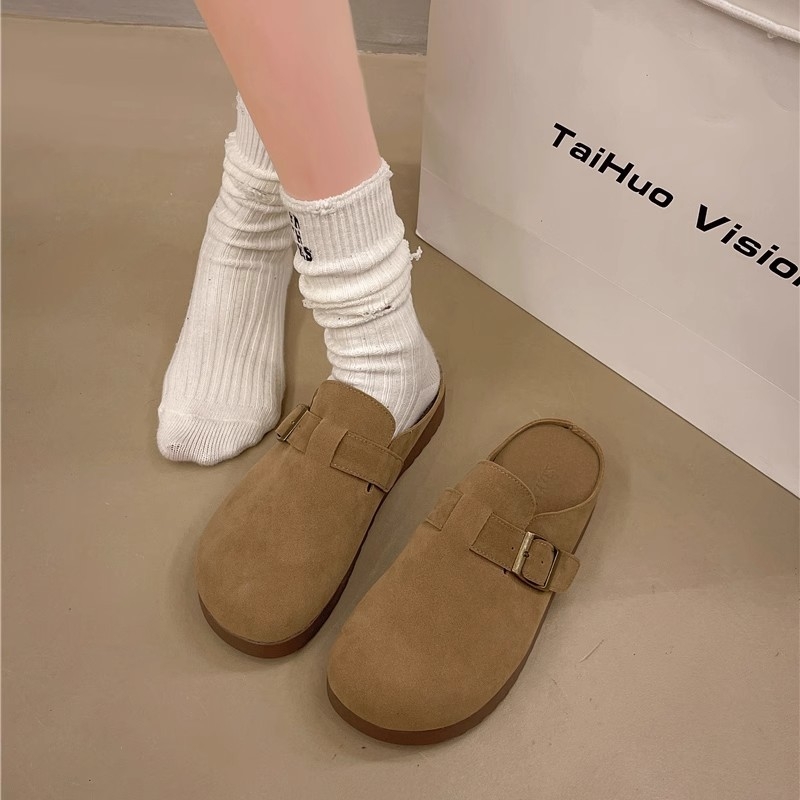 Ženske slip-on sandale s debelom potplatom, Birkenstock-inspiriran retro ležerni stil, gornji dio od suedea, potplata od gume, injekcijsko oblikovanje, debljina potplata 0–3 cm