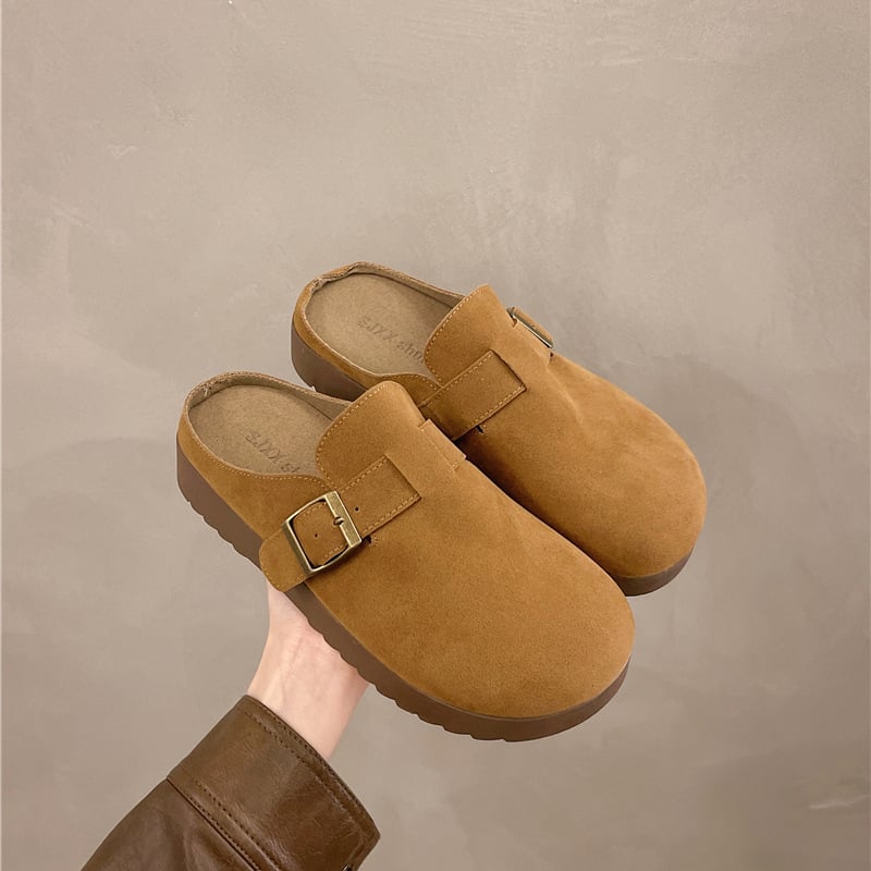 Ženske slip-on sandale s debelom potplatom, Birkenstock-inspiriran retro ležerni stil, gornji dio od suedea, potplata od gume, injekcijsko oblikovanje, debljina potplata 0–3 cm