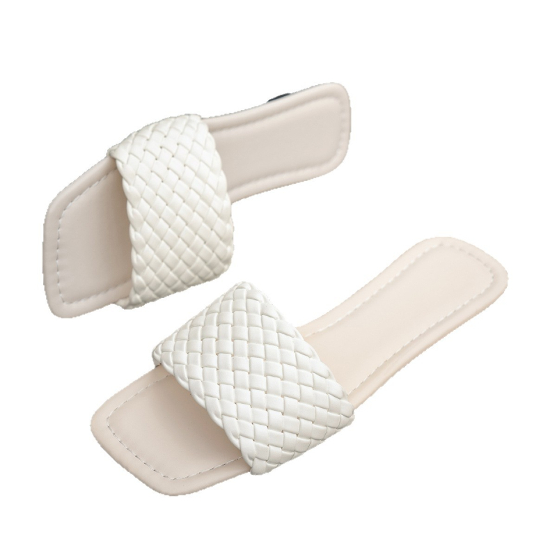 Dámske ploché sandále s opleteným pásom, PU vrchná časť, PVC podrážka, priedušné a pohodlné, slip-on, leto