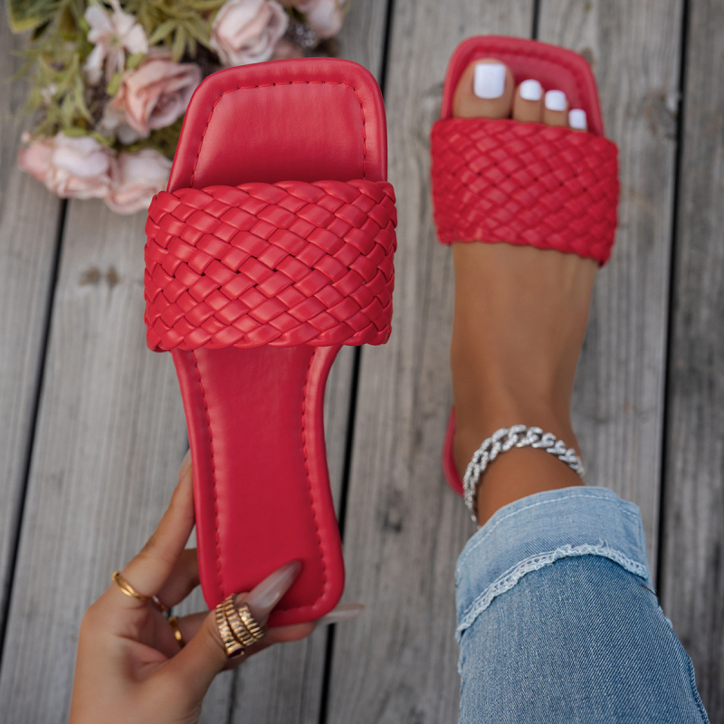 Dámske ploché sandále s opleteným pásom, PU vrchná časť, PVC podrážka, priedušné a pohodlné, slip-on, leto