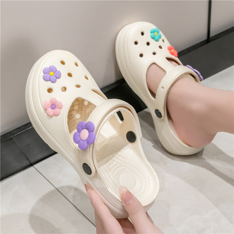 Sandale de plajă pentru femei, model decupat, talpă EVA groasă, partea superioară PVC, turnare prin injecție