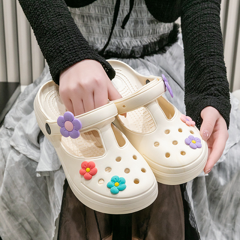 Sandale de plajă pentru femei, model decupat, talpă EVA groasă, partea superioară PVC, turnare prin injecție