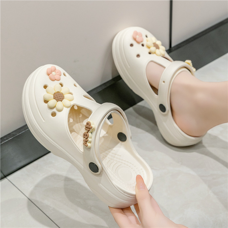 Sandale de plajă pentru femei, model decupat, talpă EVA groasă, partea superioară PVC, turnare prin injecție