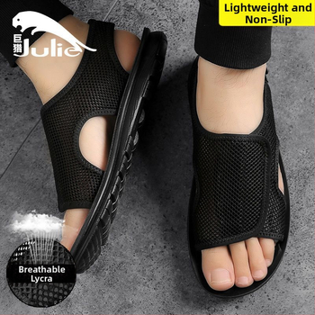 Мъжки летни сандали: дишаща горна част от мрежа, PU подметка, закопчаване с лепенка, стелка от синтетична кожа, открит пръст