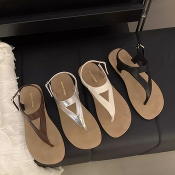 Ženske sandale s gornjim dijelom od mikrovlakana, gumena potplata, kopča za zatvaranje, unutarnji materijal imitacijske kože, zaobljeni vrh
