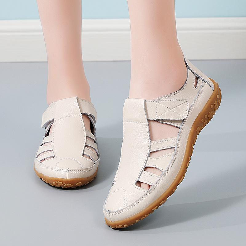 Ρωμαϊκά σανδάλια για γυναίκες, επάνω μέρος από μικροϊνες δέρμα, σόλα από TPR, κλείσιμο Velcro, στρογγυλή μύτη, θερινή συλλογή 2025