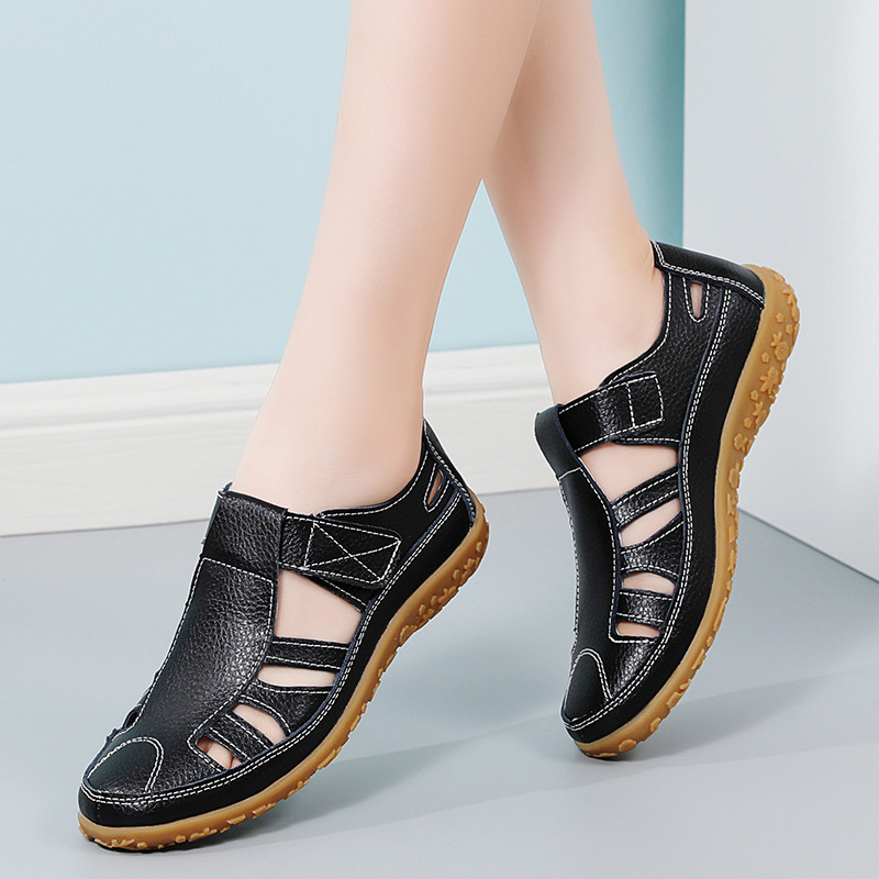Ρωμαϊκά σανδάλια για γυναίκες, επάνω μέρος από μικροϊνες δέρμα, σόλα από TPR, κλείσιμο Velcro, στρογγυλή μύτη, θερινή συλλογή 2025