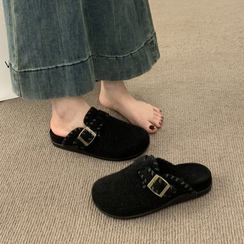 Ženske Birkenstock stile cipele od nubuk kože, gornji dio od filca, gumena potplata, unutarnja od umjetnog krzna, plosni potplat