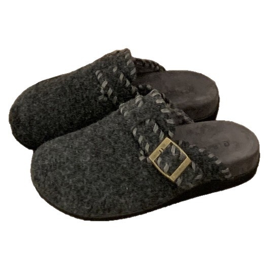Ženske Birkenstock stile cipele od nubuk kože, gornji dio od filca, gumena potplata, unutarnja od umjetnog krzna, plosni potplat