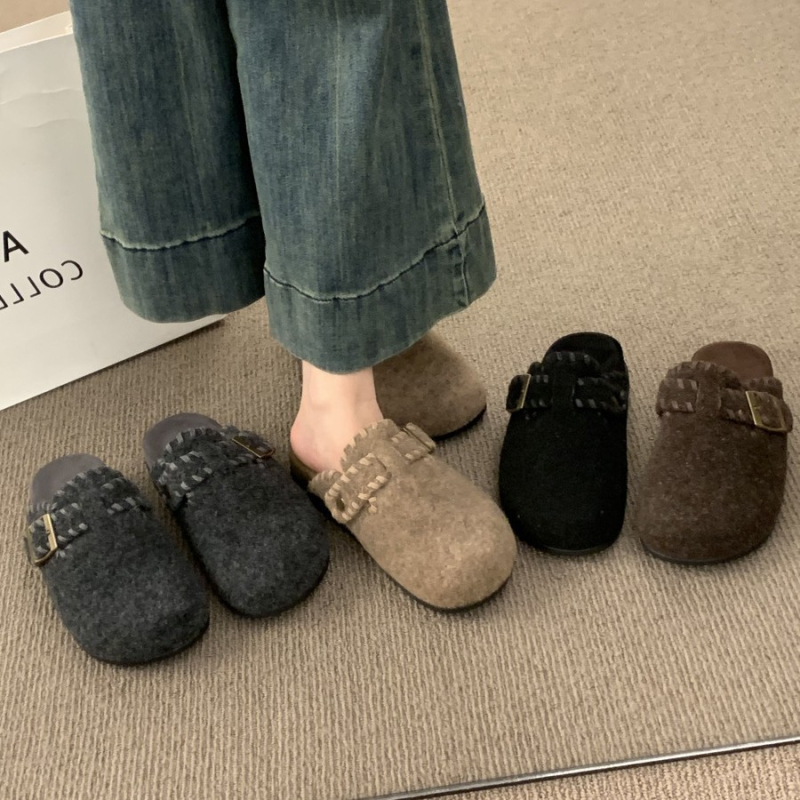Ženske Birkenstock stile cipele od nubuk kože, gornji dio od filca, gumena potplata, unutarnja od umjetnog krzna, plosni potplat