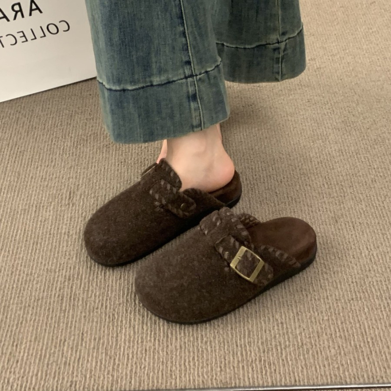 Ženske Birkenstock stile cipele od nubuk kože, gornji dio od filca, gumena potplata, unutarnja od umjetnog krzna, plosni potplat