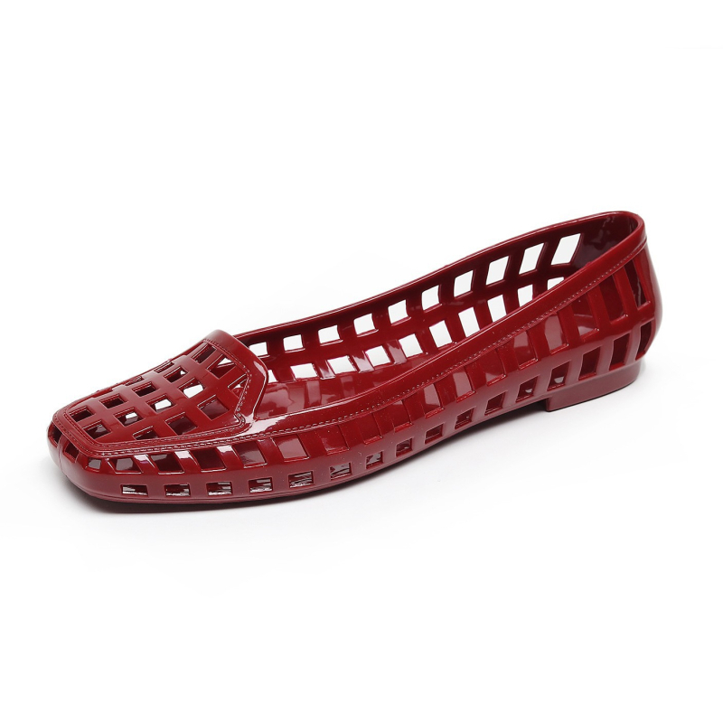 Ženske ploske cipele, gornji dio od plastike, potplat PVC, kvadratni vrh, niski profil, slip-on