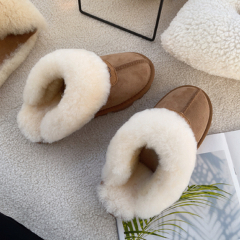 Papuci de damă cu talpă plată, partea superioară și căptușeala din lână de miel, talpă din spumă, calde și respirabile