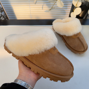 Papuci de damă cu talpă plată, partea superioară și căptușeala din lână de miel, talpă din spumă, calde și respirabile