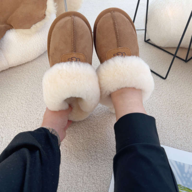 Papuci de damă cu talpă plată, partea superioară și căptușeala din lână de miel, talpă din spumă, calde și respirabile