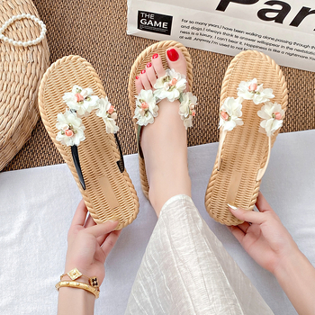 Női virágos flip-flop (PVC felső, bőr belső, PVC talp, lapos sarok, talp vastagsága 0–3 cm)