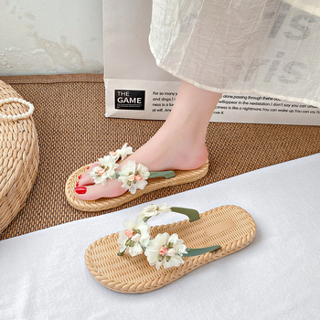 Női virágos flip-flop (PVC felső, bőr belső, PVC talp, lapos sarok, talp vastagsága 0–3 cm)