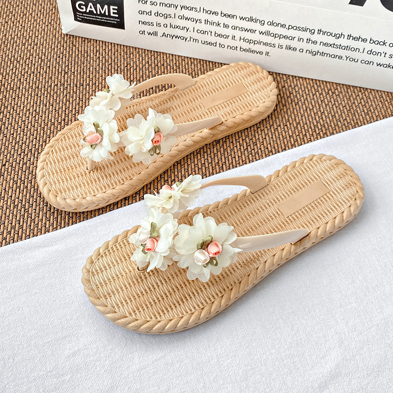 Női virágos flip-flop (PVC felső, bőr belső, PVC talp, lapos sarok, talp vastagsága 0–3 cm)