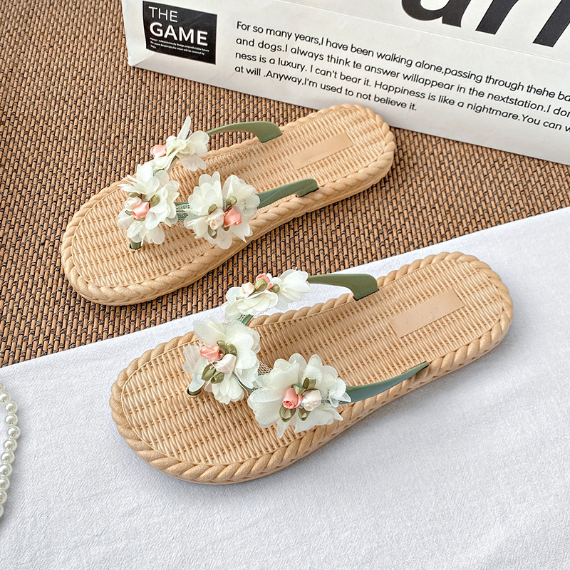 Női virágos flip-flop (PVC felső, bőr belső, PVC talp, lapos sarok, talp vastagsága 0–3 cm)