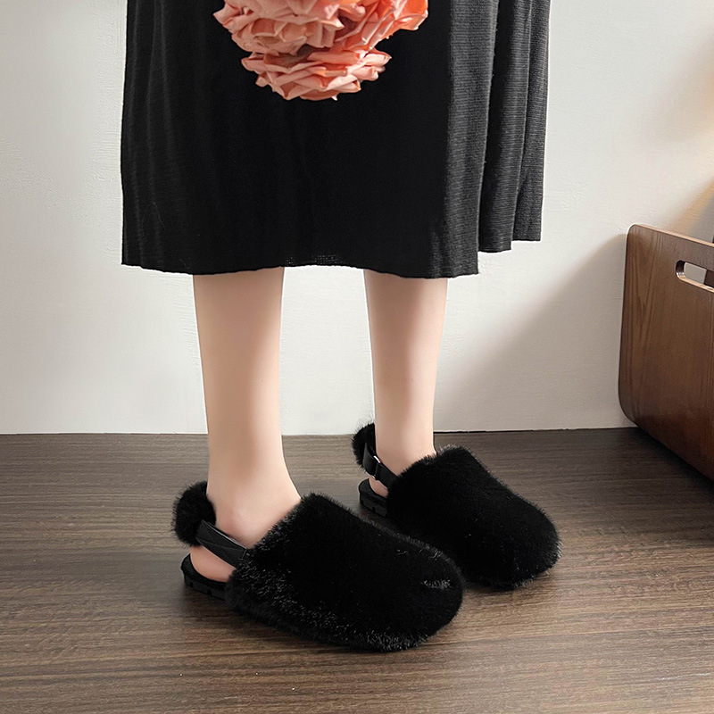 Papuci de casă pentru femei, stil coreean, partea superioară din blană sintetică Mink, căptușeală din pluș, talpă din cauciuc, talpă de 3–5 cm, calde și masaj