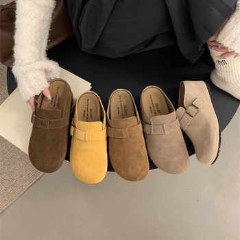 Pantofi damă în stil Birkenstock, cu talpă groasă pentru creșterea înălțimii până la 7 cm, partea superioară din piele microfibră, talpă din cauciuc, construcție vulcanizată, ușoare și antiderapante