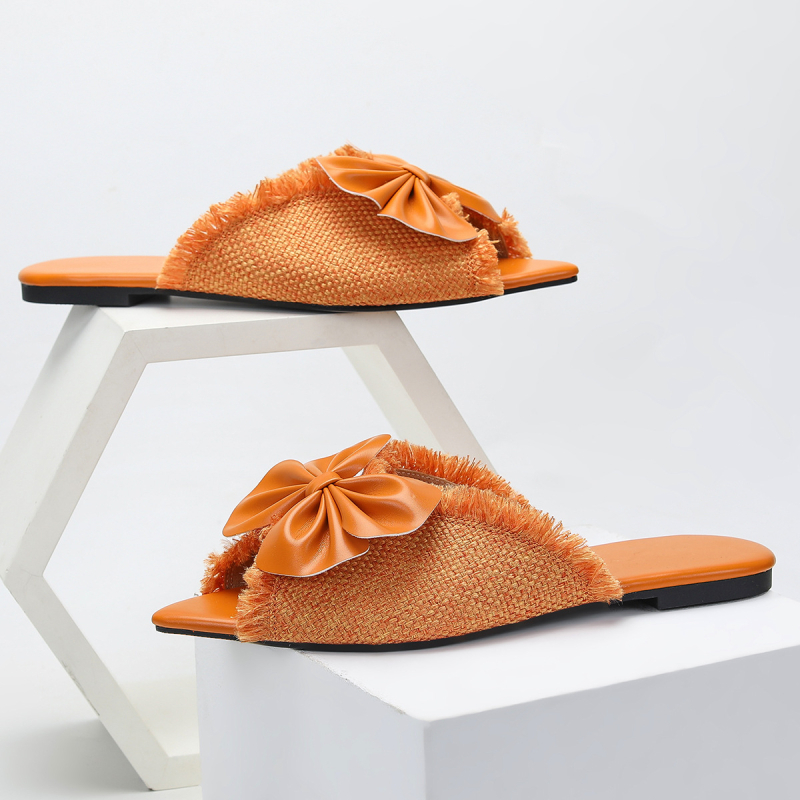 Papuci cu talpă plată din in, partea superioară din in, talpă PVC, interior Cortex, vară 2024, închidere cu o singură pedala