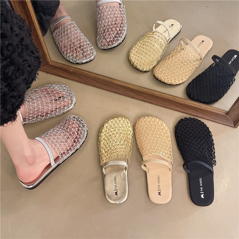Korejskog stila PU slip-on loaferice s prozračnim gornjim dijelom od mreže, gumom potplata, ravna peta 0–3 cm