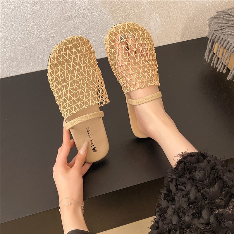 Korejskog stila PU slip-on loaferice s prozračnim gornjim dijelom od mreže, gumom potplata, ravna peta 0–3 cm
