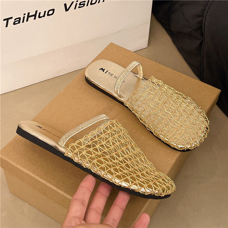 Korejskog stila PU slip-on loaferice s prozračnim gornjim dijelom od mreže, gumom potplata, ravna peta 0–3 cm