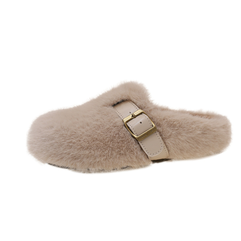 Ženske papuče slip-on od velura, Toe-Cap, gumom potplata, ravna potplata, jesen 2025