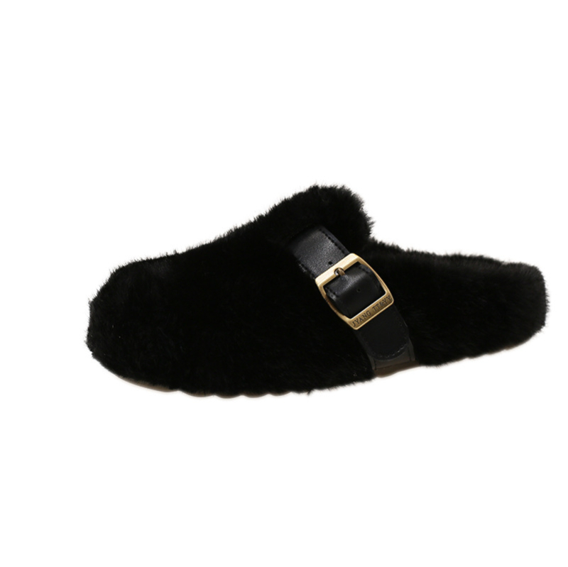 Ženske papuče slip-on od velura, Toe-Cap, gumom potplata, ravna potplata, jesen 2025